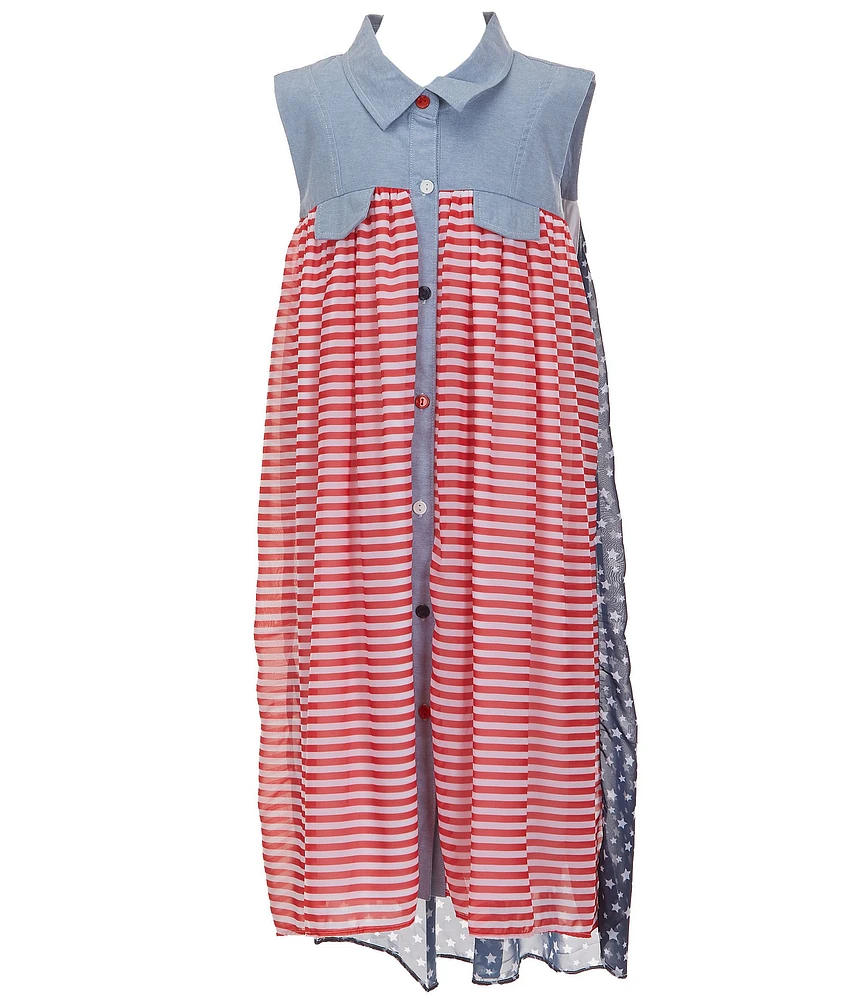Bonnie Jean Big Girls Plus Size Americana Stars & Stripes Shirt Dress