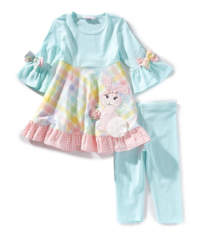 Bonnie Jean Little Girls Bell Sleeve Seersucker Bunny Tail Applique Set