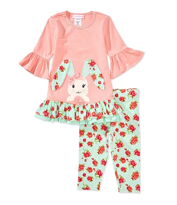 Bonnie Jean Little Girls Bunny Applique Dress & Floral Printed Capri Leggings Set