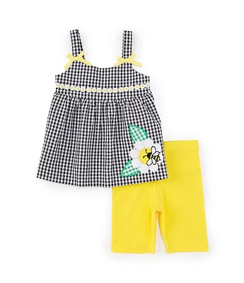 Bonnie Jean Little Girls Sleeveless Daisy-Appliqued Checked Dress & Solid Biker Shorts Set