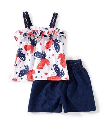 Bonnie Jean Little Girls Americana Butterfly Printed Top & Coordinating Seersucker Shorts Set