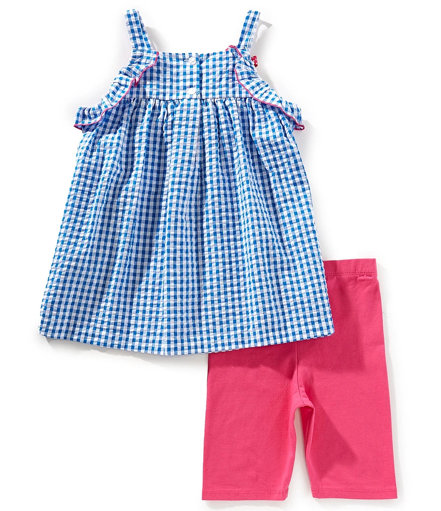 Bonnie Jean Little Girls Bow Shoulder Cherry Applique Tank & Coordinating Bike Short Seersucker Set