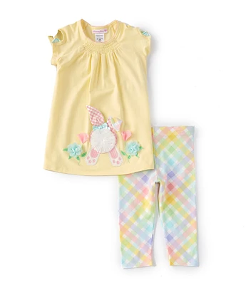 Bonnie Jean Little Girls Cap-Sleeve Bunny-Appliqued Tunic Top & Plaid Leggings Set