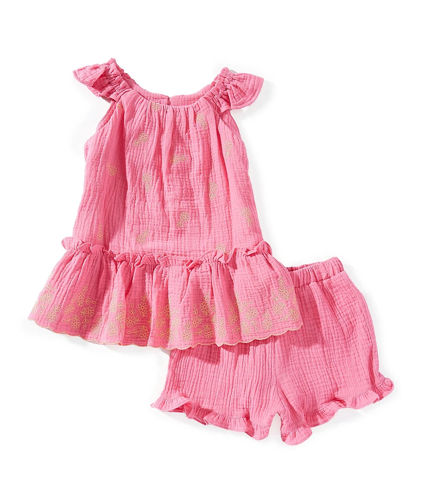 Bonnie Jean Little Girls Embroidered Gauze Set