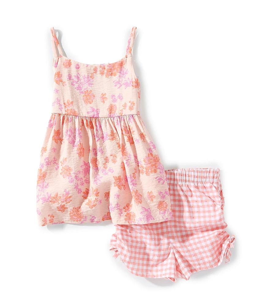 Bonnie Jean Little Girls Floral Peplum Top & Cinched Gingham Short With Bows Set