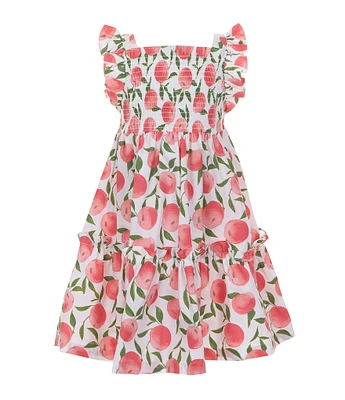 Bonnie Jean Little Girls Flutter-Sleeve Peach-Printed Fit-And-Flare Dress