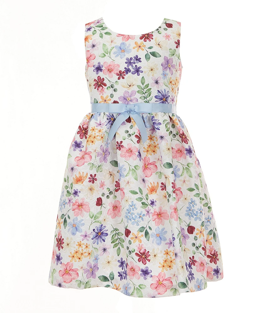 Bonnie Jean Little Girls Flutter-Sleeve Solid Flyaway Cardigan & Sleeveless Floral-Printed Fit-And-Flare Dress Set
