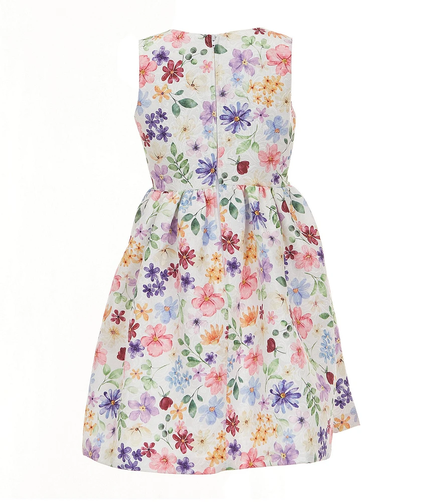 Bonnie Jean Little Girls Flutter-Sleeve Solid Flyaway Cardigan & Sleeveless Floral-Printed Fit-And-Flare Dress Set