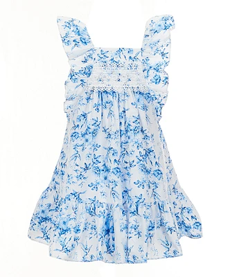 Bonnie Jean Little Girls Flutter-Sleeve Toile-Printed Fit-And-Flare Dress