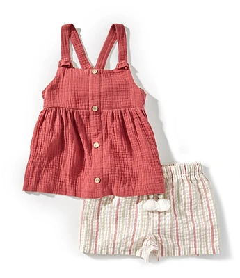 Bonnie Jean Little Girls Gauze Top & Striped Seersucker Shorts Set
