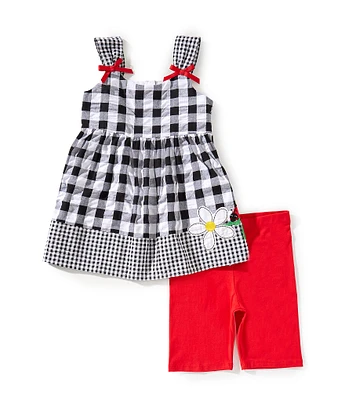 Bonnie Jean Little Girls Ladybug & Daisy Applique Top & Matching Bike Shorts Seersucker Set