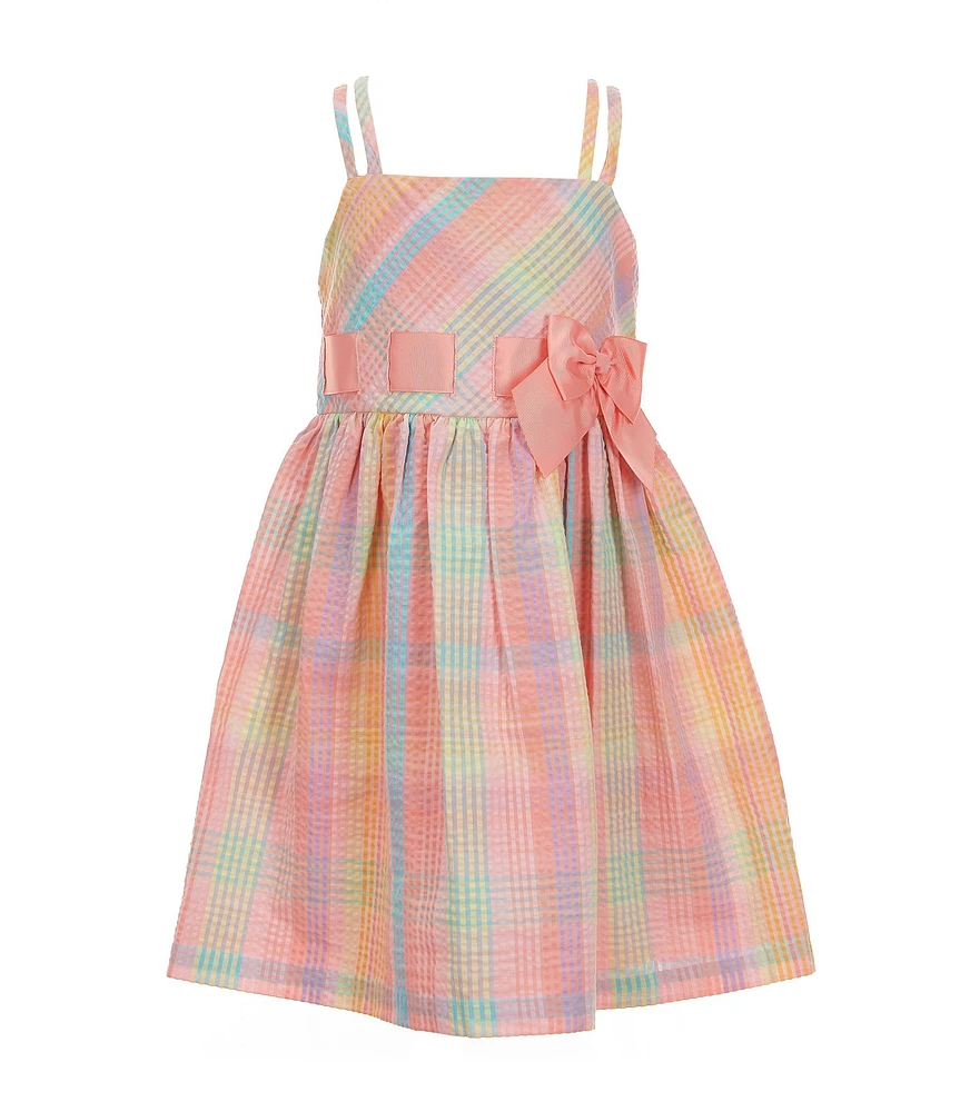 Bonnie Jean Little Girls Plaid Seersucker Sleeveless Bow Dress