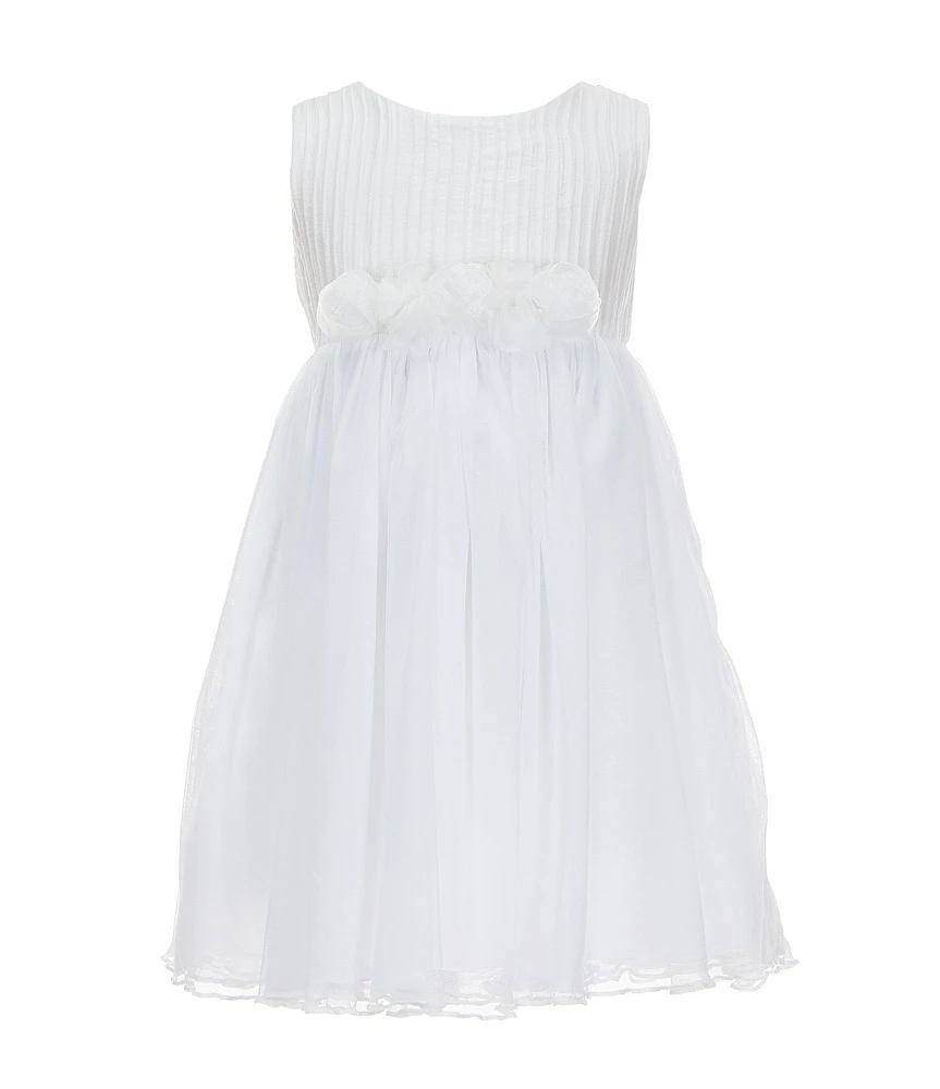 Bonnie Jean Little Girls Sleeveless Flower Trim Pleated Dress