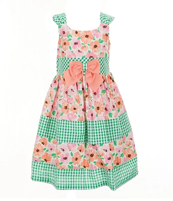 Bonnie Jean Little Girls Sleeveless Mixed-Media Floral/Check-Printed Fit-And-Flare Dress