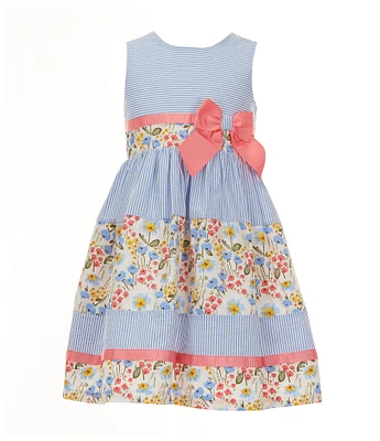 Bonnie Jean Little Girls Sleeveless Mixed-Media Striped/Floral Fit-And-Flare Dress