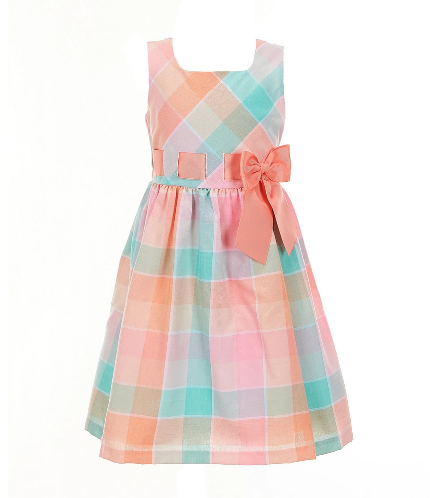 Bonnie Jean Little Girls Sleeveless Plaid Linen-Look Fit-And-Flare Dress