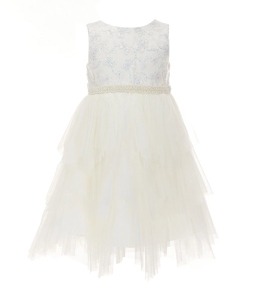 Bonnie Jean Little Girls Sleeveless Sequin-Embellished Embroidered Bodice/Mesh Tiered-Skirted Fit & Flare Dress