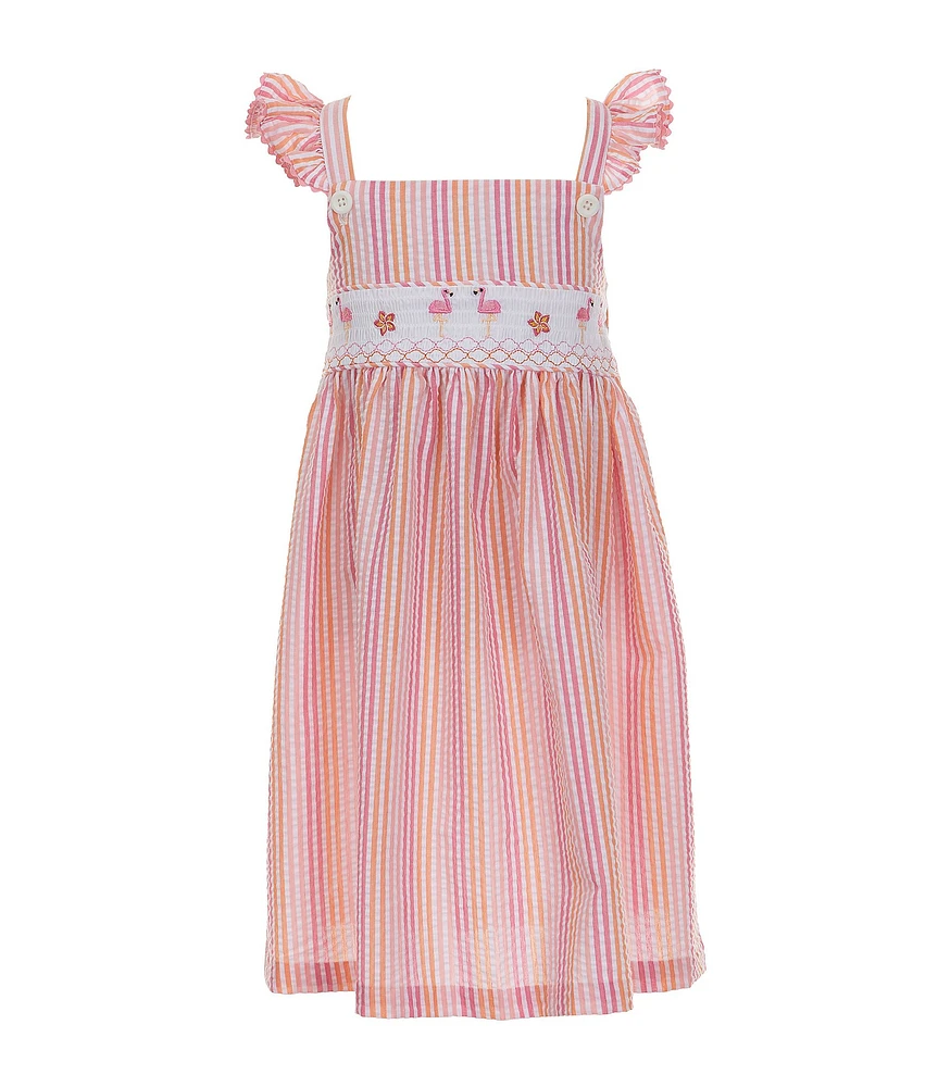 Bonnie Jean Little Girls Smocked Flamingo Embroidered Stripe Seersucker Sundress
