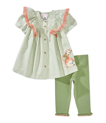 Bonnie Jean Little Girls Striped Bunny Appliqued Fit-And-Flare Dress & Leggings Set