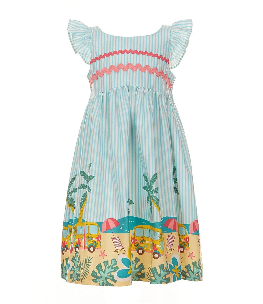 Bonnie Jean Little Girls Striped/Beach-Scene-Printed Fit-And-Flare Dress