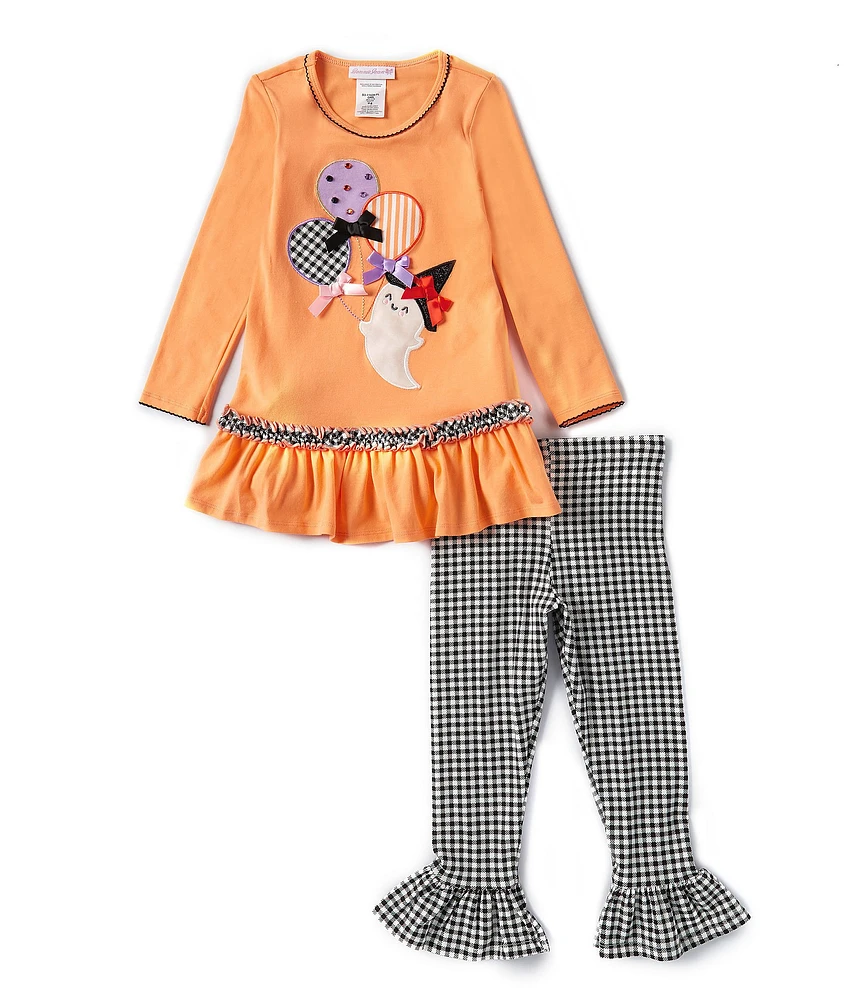 Bonnie Jean Little Girls Long-Sleeve Happy Ghost A-Line Dress & Checked Leggings Set