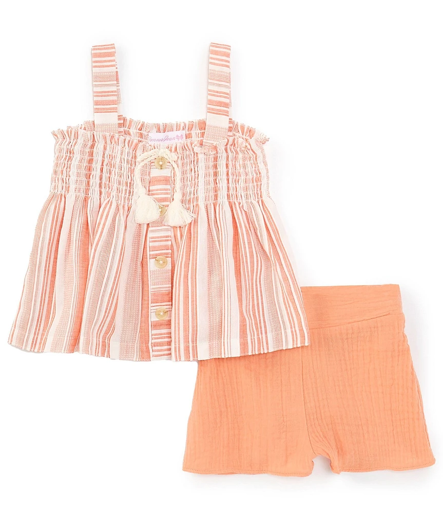 Bonnie Jean Little Girls Sleeveless Yarn-Dyed-Stripe Tunic Top & Solid Gauze Shorts Set
