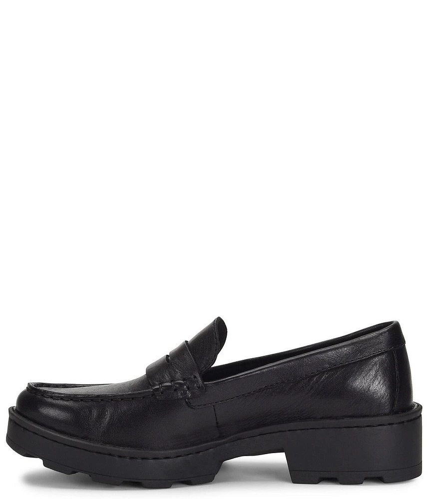 Born Carrera Leather Lug Sole Platform Penny Loafers