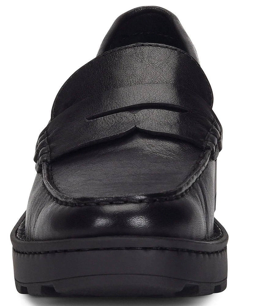 Born Carrera Leather Lug Sole Platform Penny Loafers