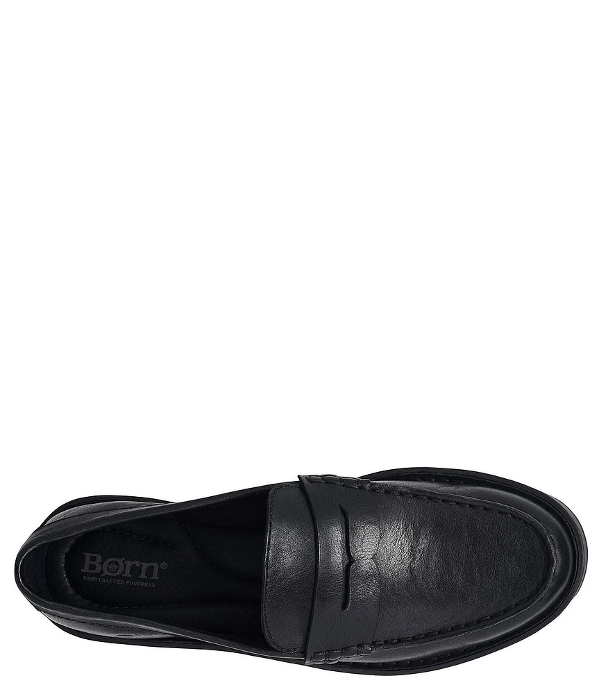 Born Carrera Leather Lug Sole Platform Penny Loafers