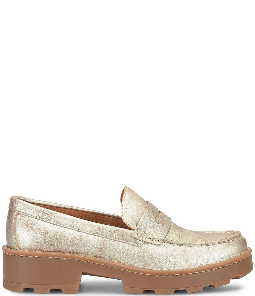 Born Carrera Leather Lug Sole Platform Penny Loafers