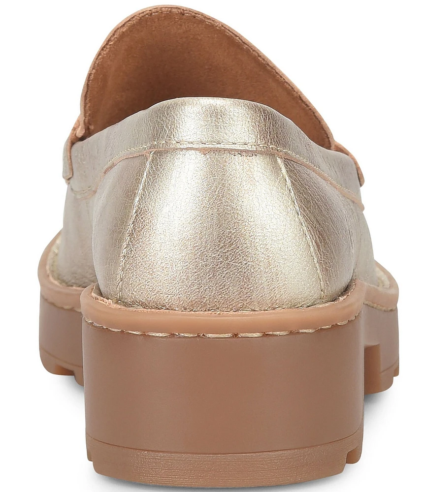 Born Carrera Leather Lug Sole Platform Penny Loafers