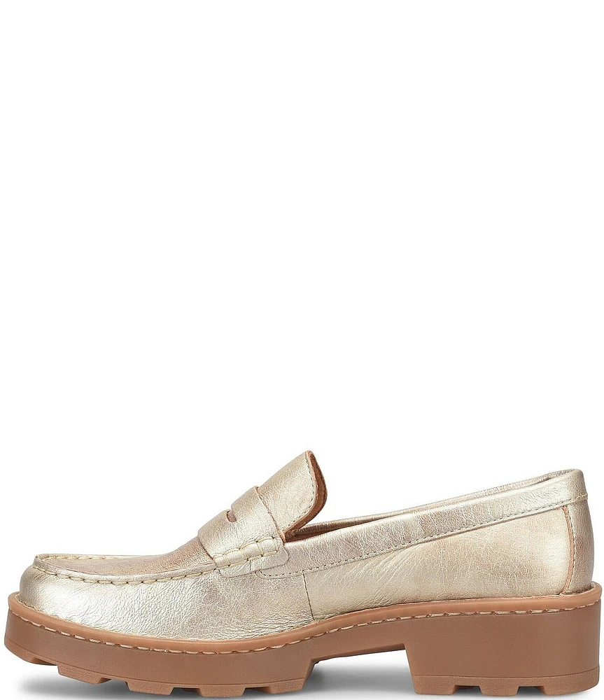 Born Carrera Leather Lug Sole Platform Penny Loafers