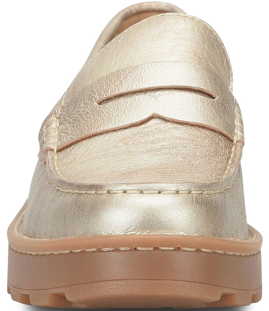 Born Carrera Leather Lug Sole Platform Penny Loafers