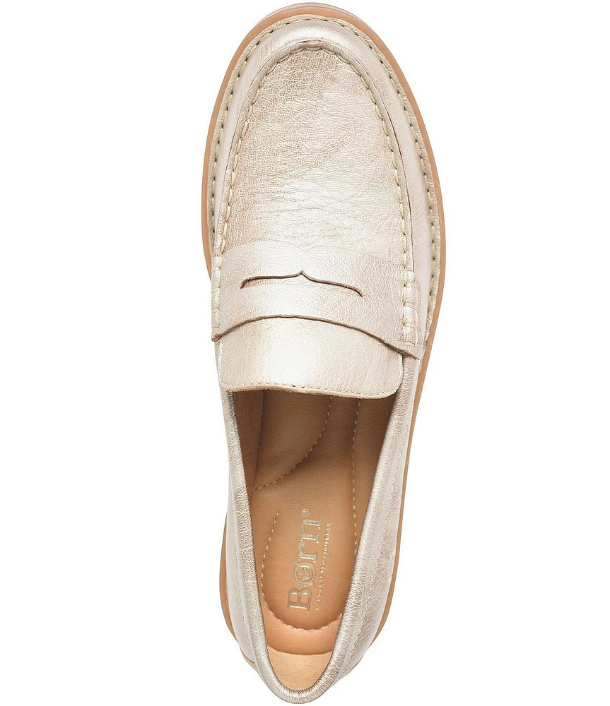 Born Carrera Leather Lug Sole Platform Penny Loafers