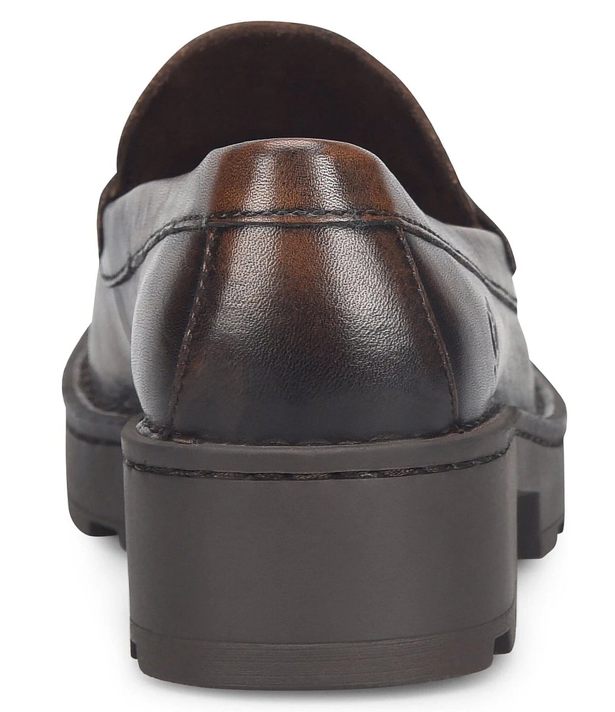 Born Carrera Leather Lug Sole Platform Penny Loafers