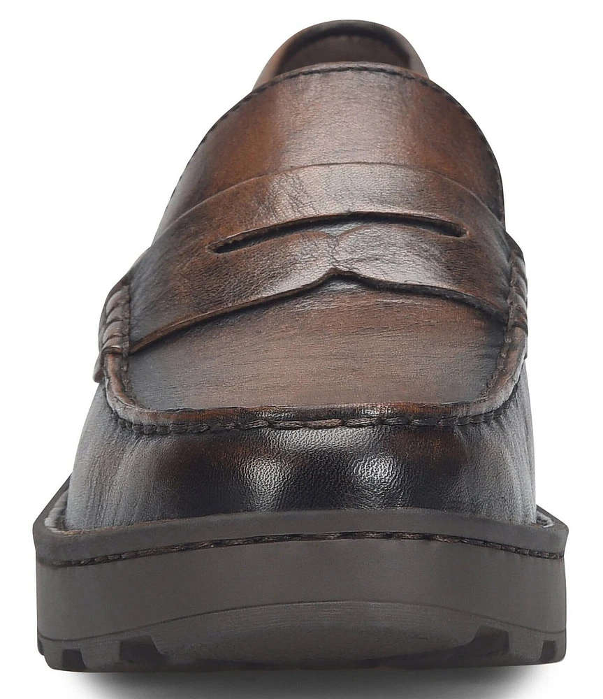 Born Carrera Leather Lug Sole Platform Penny Loafers
