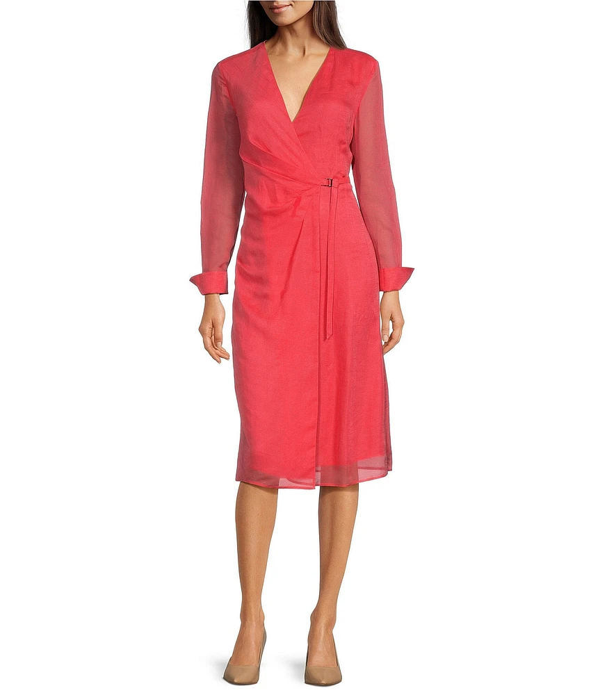 BOSS by Hugo Boss Dosala V-Neck Long Sheer Sleeve Wrap Midi Dress