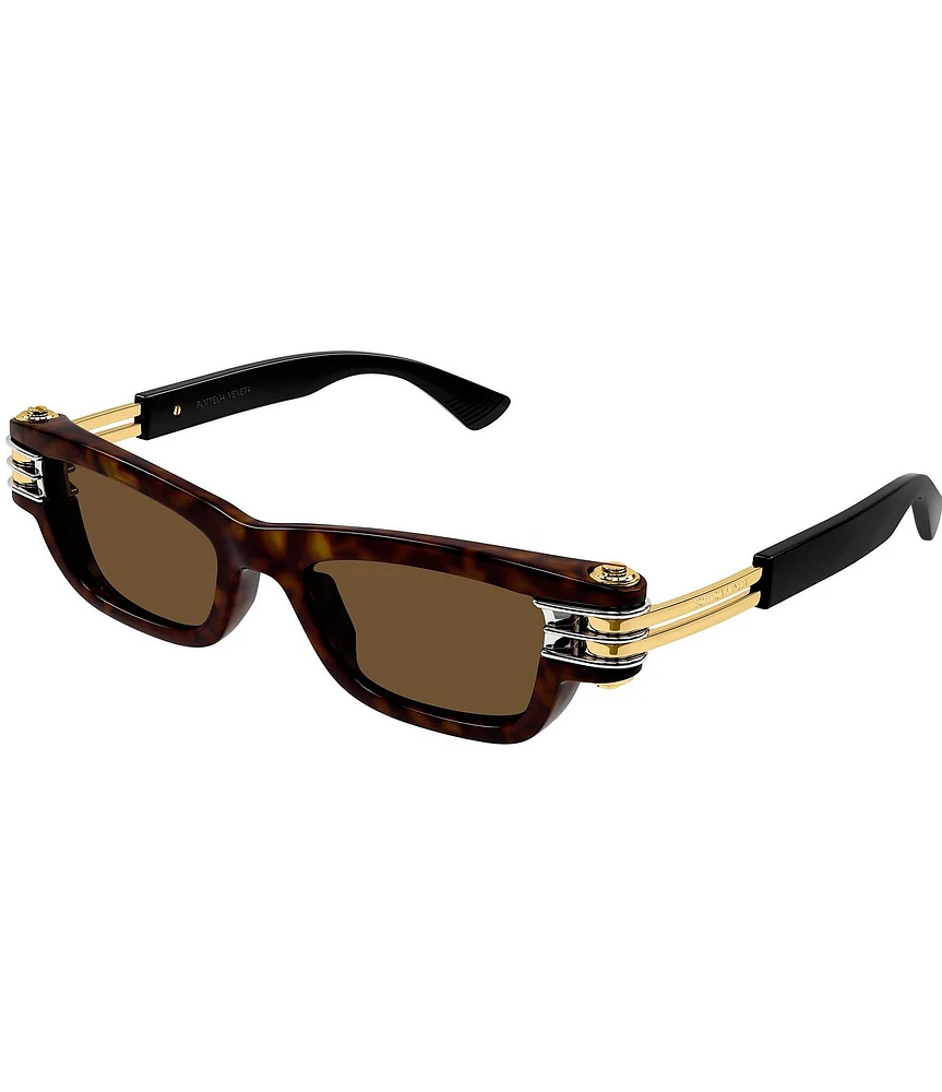 Bottega Veneta Unisex Bolt 50mm Tortoise Rectangle Statement Sunglasses