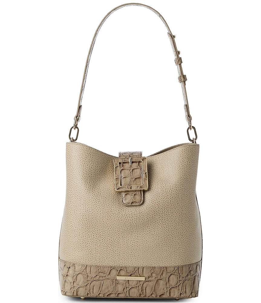 BRAHMIN Cumulus Collection Celina Buckle Detail Contrast Trim Bucket Bag