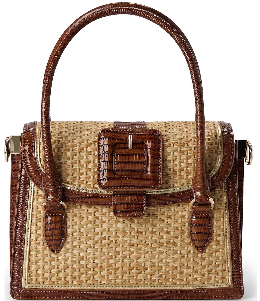 BRAHMIN Jardim Collection Small Hallie Raffia Buckle Detail Satchel Bag