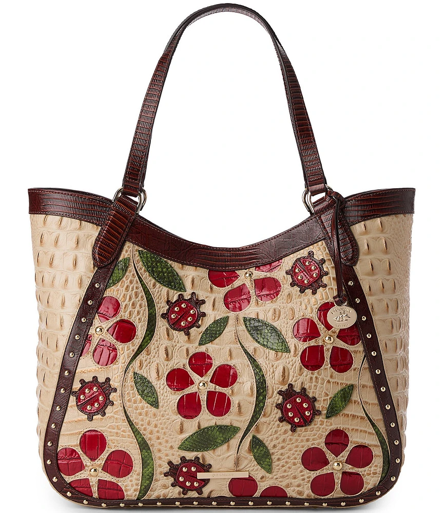 BRAHMIN Ladybird Collection Aliza Floral Lady Bug Contrast Trim Tote Bag