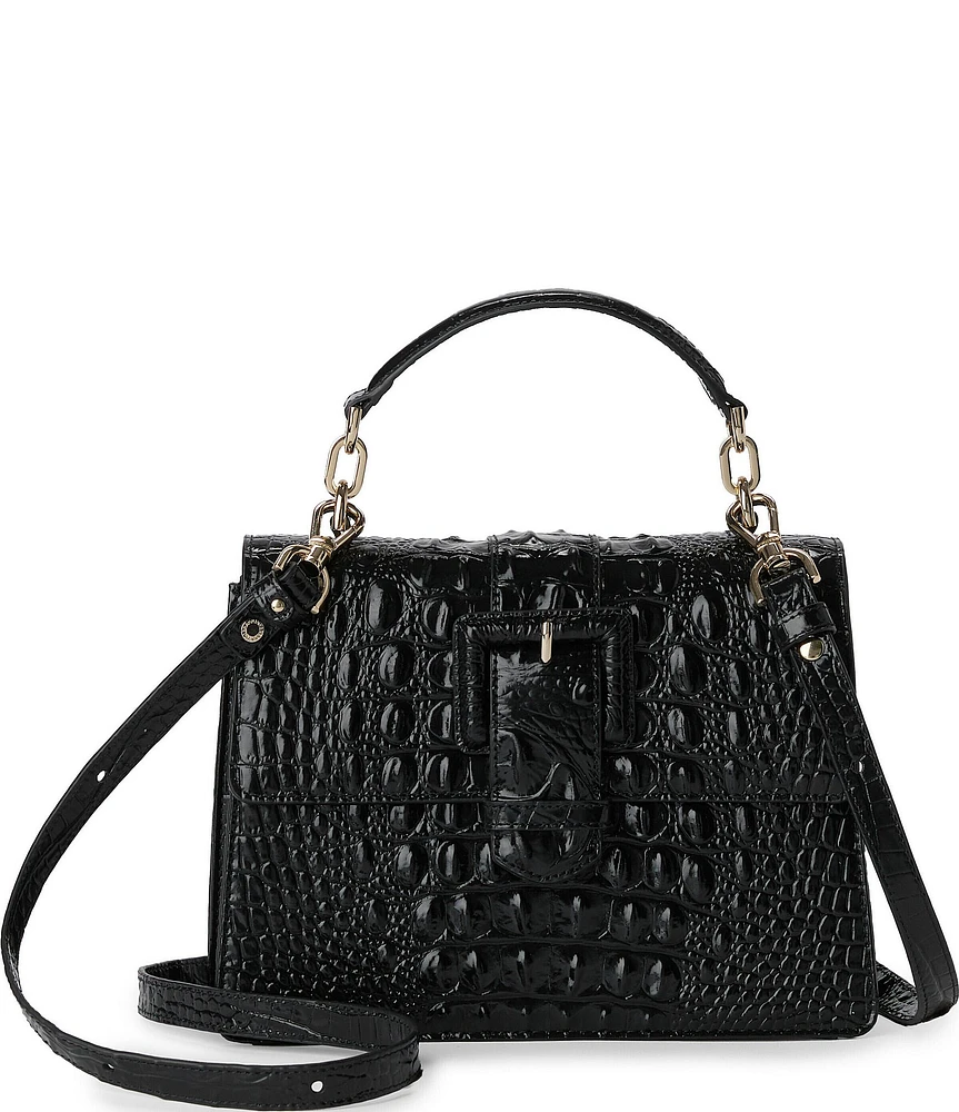 BRAHMIN Melbourne Hallie Black Buckled Small Satchel Bag