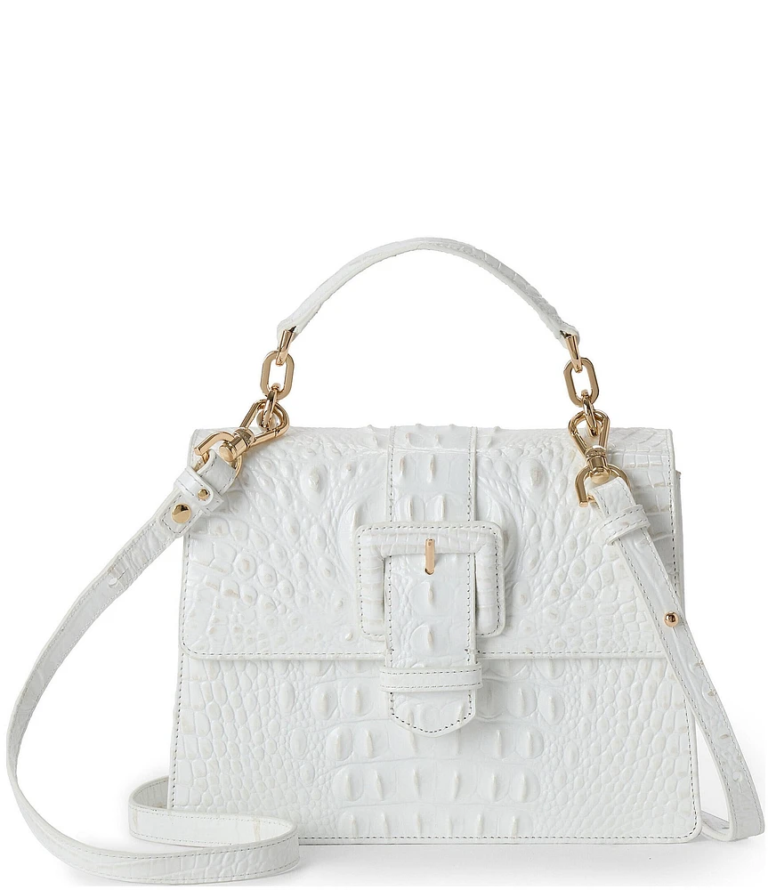 BRAHMIN Melbourne Sea Salt White Hallie Buckled Satchel Bag