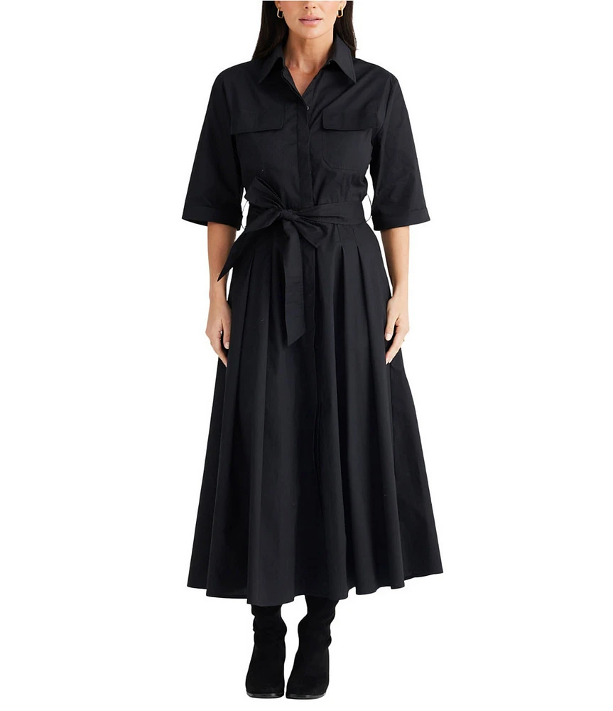 Brave + True Rosellini 3/4 Sleeve Collared Button Front Shirt Maxi Dress