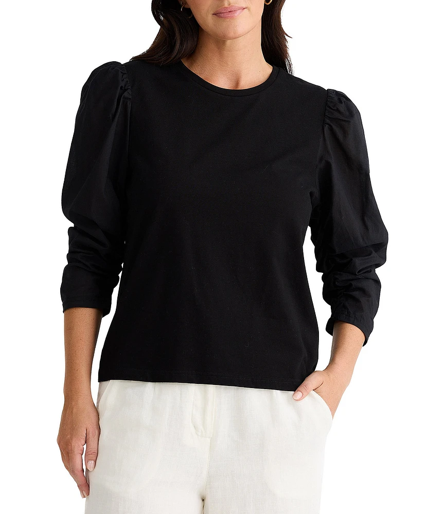 Brave + True 3/4 Gathered Puff Sleeve Crew Neck Top