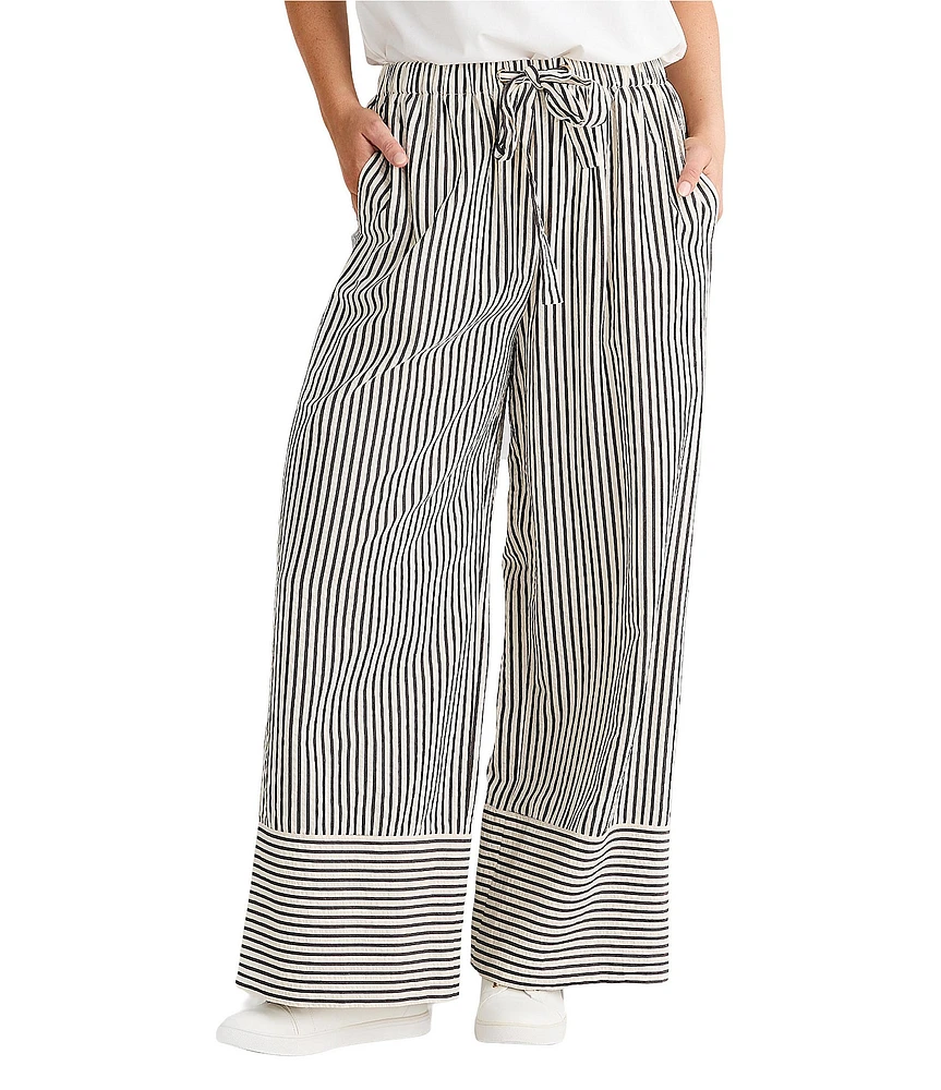 Brave + True Portia Striped Wide Leg Elastic Waist Front Tie Pants