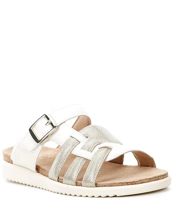 Brioso Haddon Leather Embossed Asymmetrical Sandals