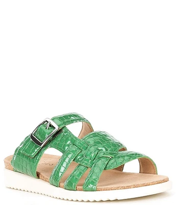 Brioso Haddon Patent Leather Crocodile Asymmetrical Sandals