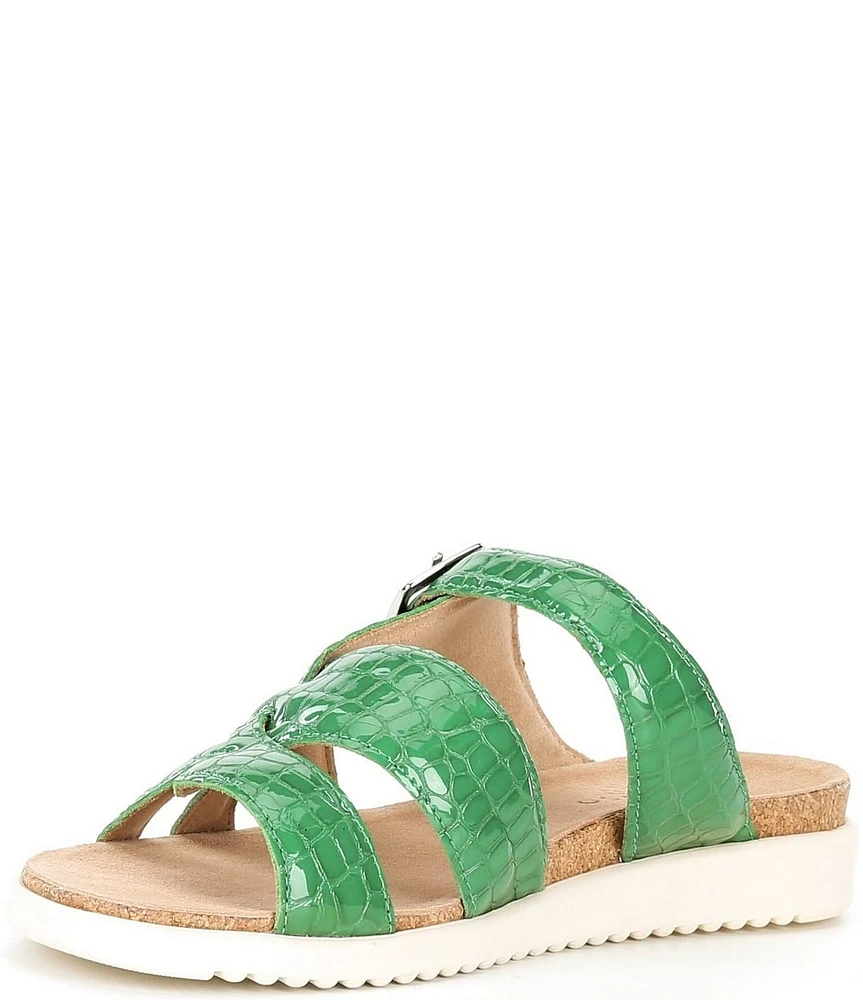 Brioso Haddon Patent Leather Crocodile Asymmetrical Sandals