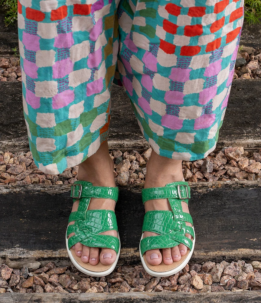 Brioso Haddon Patent Leather Crocodile Asymmetrical Sandals